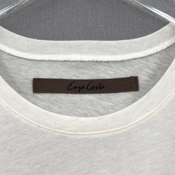 ENZA COSTA Cashmere Loose Short Sleeve Tee Womens XS Cream Crew Neck Relaxed NEW - Picture 9 of 13